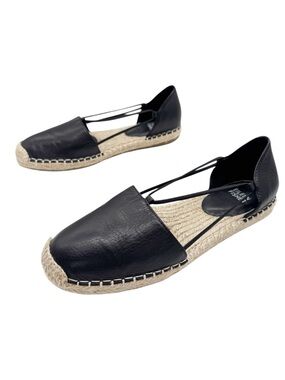 Eileen Fisher Lee Espadrille Flats Black Leather Slip-On Mimimalist Shoes Sz 7